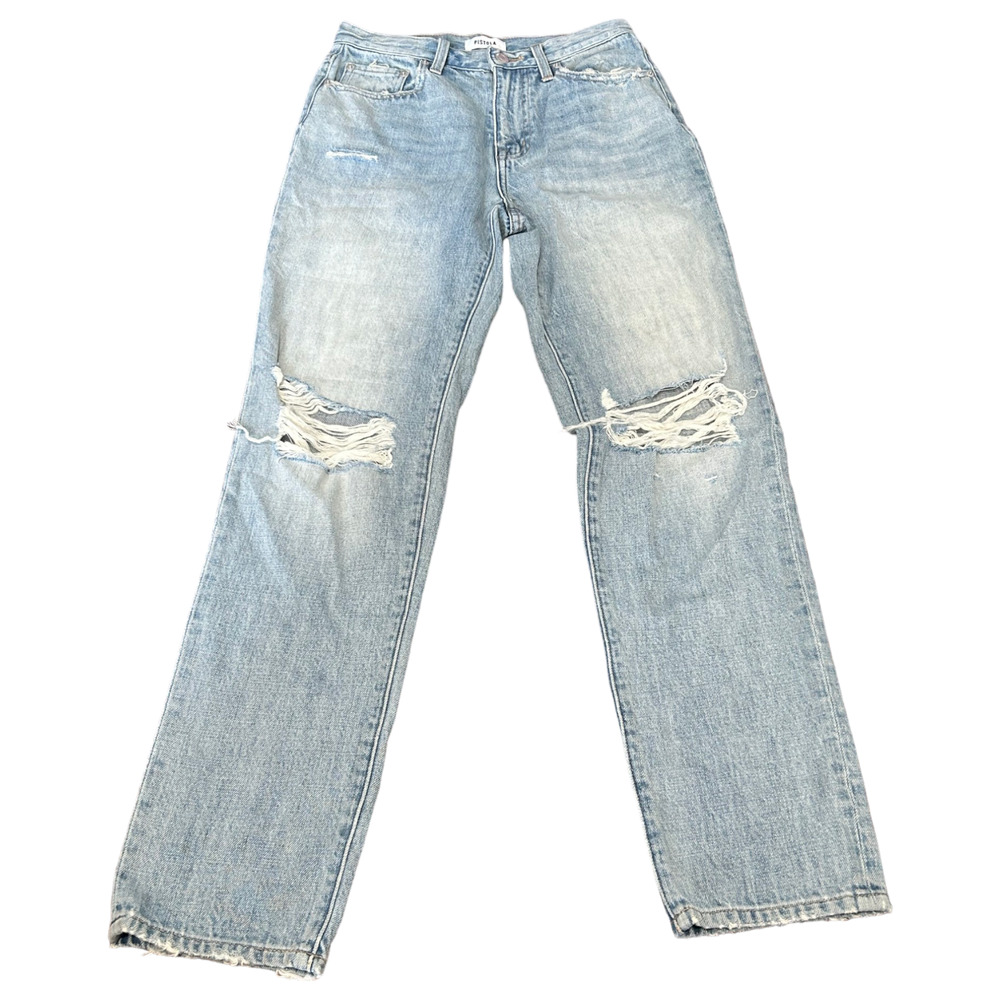 PISTOLA Jeans Women Size 26 Blue Denim Casual Flat Front Straight Leg Distressed